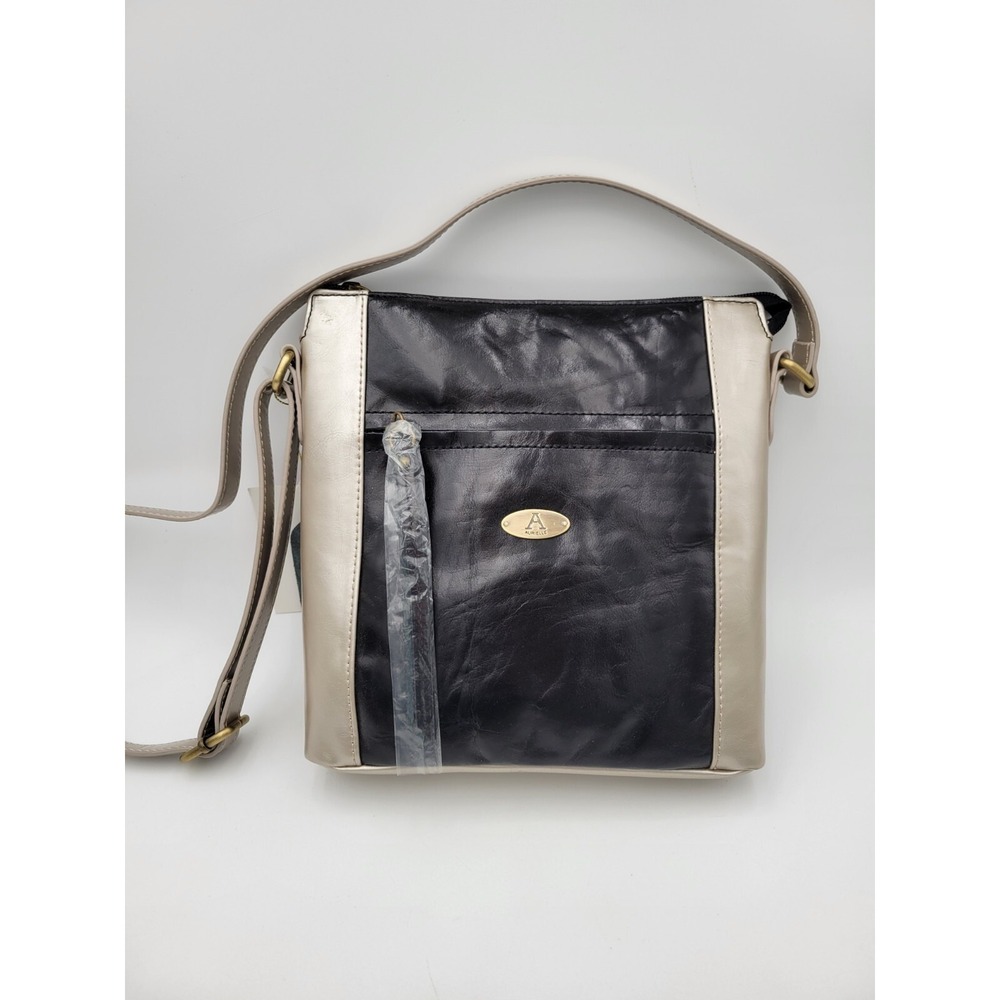 AURIELLE Black Gray Leather Adjustable Length Shoulder Cross Body Purse